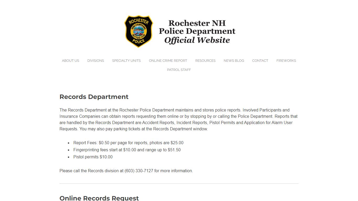 Records Department - Rochester NH Police Department