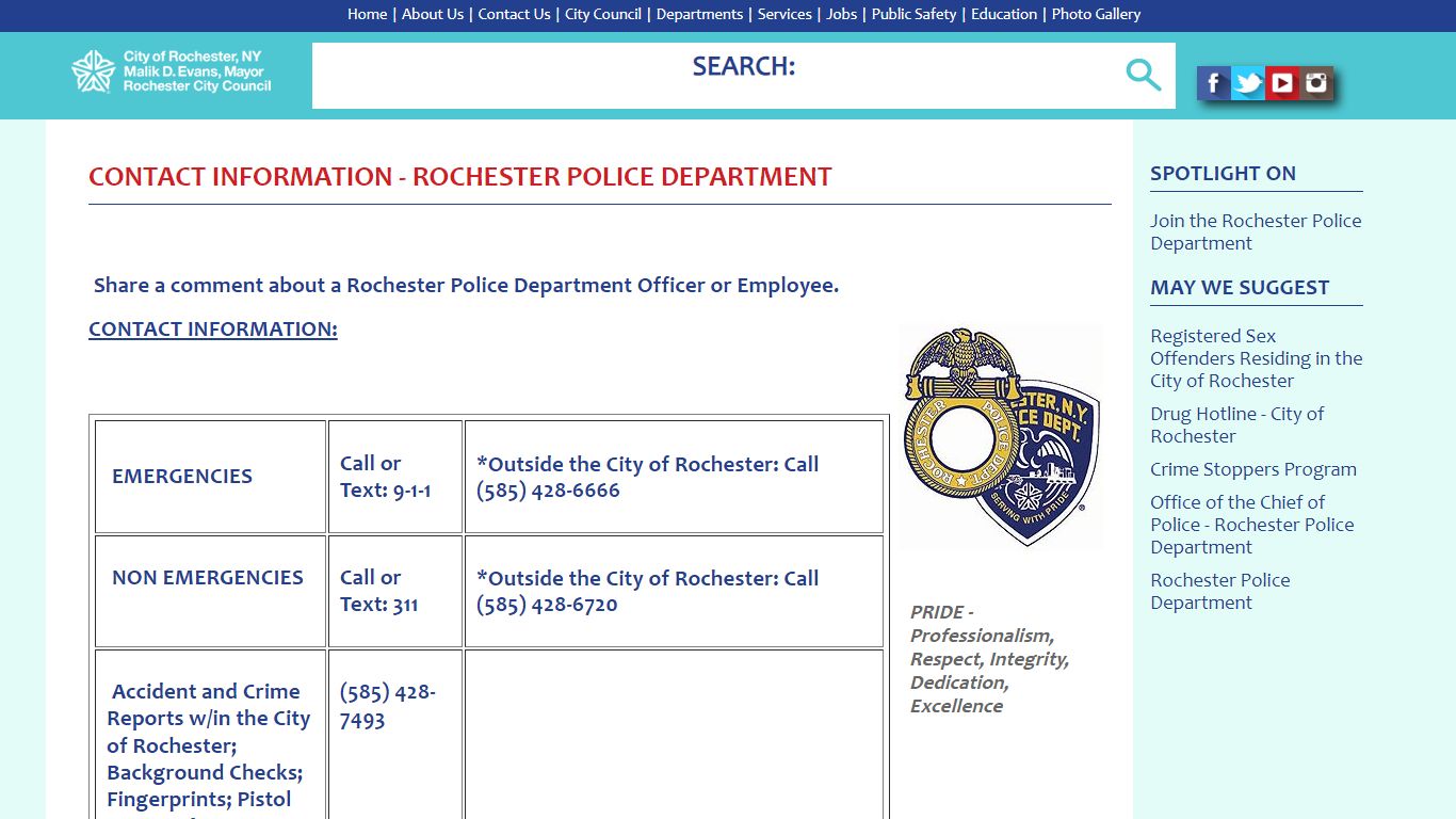 City of Rochester | Contact Information - Rochester Police Department