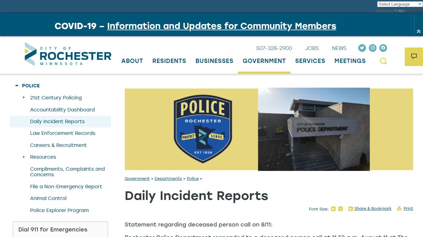 Daily Incident Reports | Rochester, MN